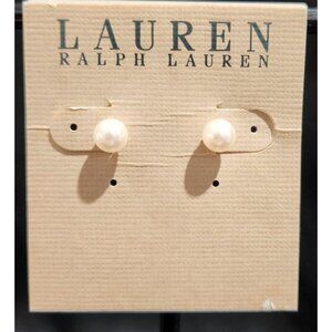 NEW Lauren Ralph Lauren Silver-Tone White Faux Pearl Stud Earrings